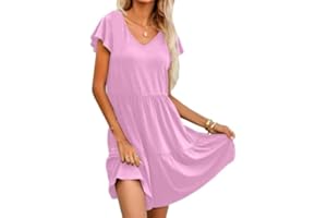 YAOJIWANG Robe Femme Chic et Elegant Robe de Plage d'Été Ample Décontractée à Col en V Rétro Robe Boheme Chic Robe Patchwork Flottante Robe Ceremonie Femme Robe Cocktail Robe Annee 20 S-XXL