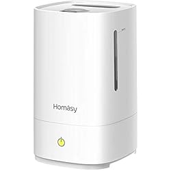 Homasy 4.5L Humidificateur d'Air bébé , Humidificateur Ultrasonique Silencieux, 30 Heures Temps de Fonctionnement, avec Buse Diffuseur Huile Essentielle pour Maison/Bureau/Chambre de Bébé- Blanc