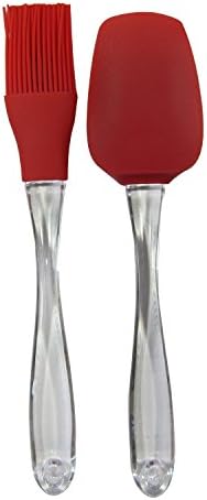 Silicone Spatula & Silicone Pastry Brush 2 Piece Set Heat Resistant Non-stick Length 26cm (Red)