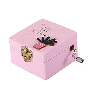 Mechanical Music Box Hand Crank Music Box, Music Box, for Christmas Present Thanksgiving Gift Pink Wooden Box
