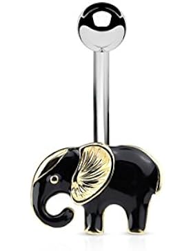 Paula & Fritz® Bauch-nabelpiercing Bananabell Bauch-piercing Edelstahl Chirurgenstahl 316L Elefant Emaile schwarz