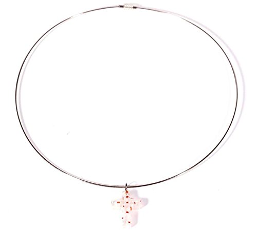 Preisvergleich Produktbild Murano-Glasanhänger 'Kreuz': weiß-rot mit Halsreif