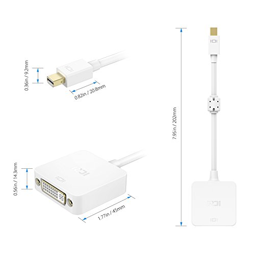ICZI Mini DisplayPort auf DVI Adapter mit anti-interference magnetischer ring, vergoldet, 1080P, Konverter Male zu Female für Macbook, Chromebook Pixel, Surfacebook und Mehr (Weiß) - 4