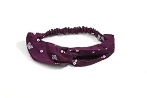 MASQ by Q-One Hair Accessories, Butterfly Embroidered, Handmade, Hair Band / HeadBand for Women, Girls with Elastic (Wine, Pack of 1)