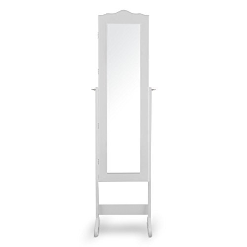 oneConcept Gracia Schmuckschrank Schmuckspiegel Spiegelschrank (batteriebetriebene LED-Beleuchtung, Material: Holz/MDF, Krawattenhalter, Ablagefächer, abschliessbar, schwenkbar, Samtverkleidung) weiss - 3