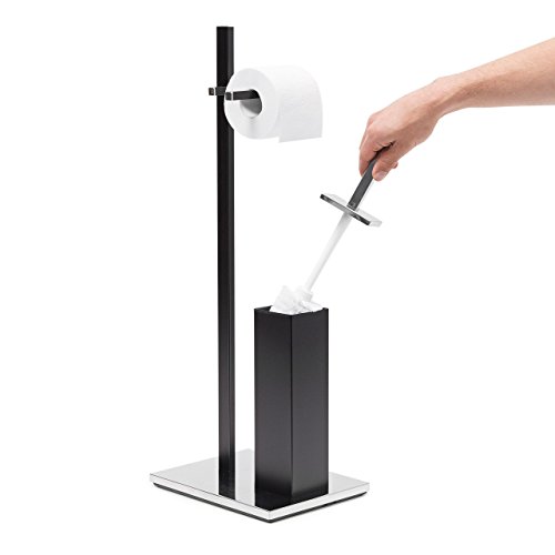 Relaxdays WC-Garnitur Edelstahl matt H x B x T: ca. 73 x 21,5 x 27,5 cm eckige WC Standgarnitur im modernen Design mit Toilettenpapierhalter und WC-Bürste im hygienischen Kunststoffbehälter, schwarz - 3