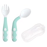 Fácil de Sostener: La manija ancha de la vajilla ergonómica está cubierta con caucho blando TPE y está diseñada para manos pequeñas y manijas de desarrollo del bebé.