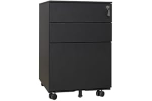 Requena 3 Drawers Mobile File Cabinet with 5 Wheels Lockable Storage Metal Filing Cabinets with Keys Black MP01
