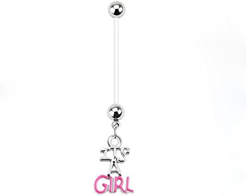 HYIdealism Pink Girl Letter Dangle Silicone Navel Belly Button Barbell Ring Body Piercing Pierced Jewelry For Pregnant Women