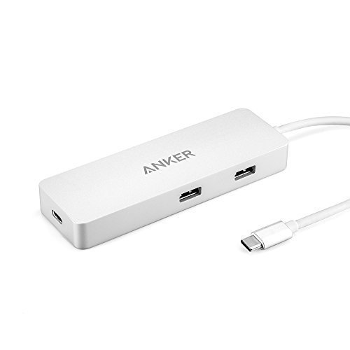 Anker Premium USB-C Hub mit Ethernet und Power Delivery, 2 USB 3.0 Ports, 1 USB C Ladeport, 1 Ethernet Port, Aluminiumgehäuse für das neue MacBook und ChromeBook Pixel (Weiß)