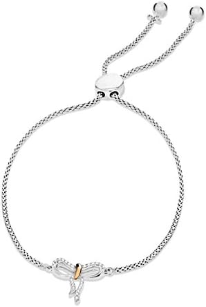 Pave Prive Women's 925 Sterling Silver Round White Diamonds Bow Tie Bolo Charm Bracelet