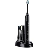 Ovonni -- Cepillo de dientes eléctrico sónicos, LÁMPARA de DESINFECCIÓN, Multiifuncional, Recargable, Base inductiva, 5 Modos opcionales, DIY modo, Impermeable, 3 cabezales, USB, Viaje, Casa, Negro