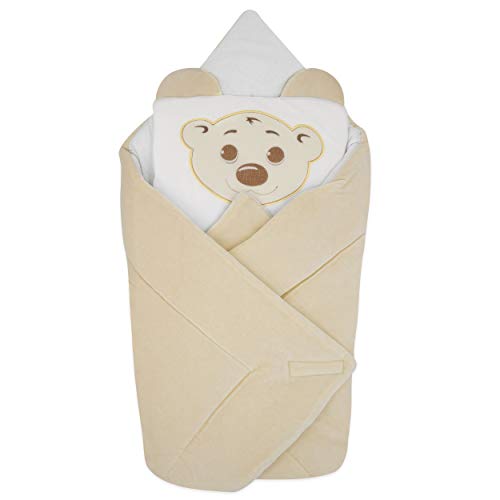 BlueberryShop manta de terciopelo con almohada Saco de dormir para bebés recién nacidos | Regalo perfecto para Baby Shower | Para bebés de 0-3 meses | 78 x 78 cm | Crema