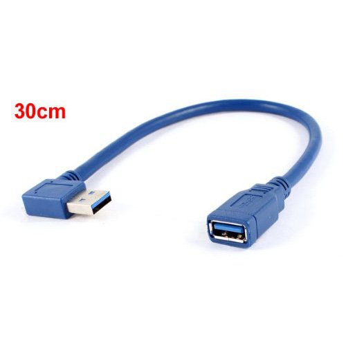SODIAL(R) Conector Adaptador de Cable USB 3.0 Grados 90 A Macho a Hembra M/H, 30cm Azul