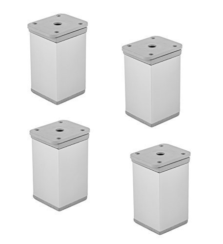 Preisvergleich Produktbild 4 Stück - GedoTec® Möbelfüße Aluminium Sockelfüße höhenverstellbar - Modell KATRIN / Höhe 75 mm / Fußrohr eckig 40 x 40 mm / Sockelfuß +15 mm verstellbar / Alu silber eloxiert / Markenqualität für Ihren Wohnbereich