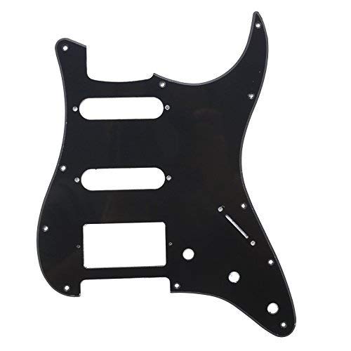 Musiclily 11 Agujeros HSS Strat Pickguard Golpeador para Fender American/México Standard Stratocaster Estilo Moderno, 1 capa Negro