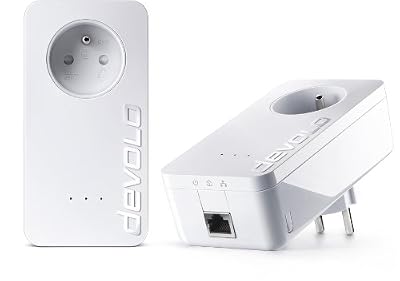 Devolo dLAN 650+, Prise Réseau CPL (600 Mbit/s, 2x Adaptateur, 1x Port Fast Ethernet, Courant Porteur, Prise Filtrée Intégrée, boitier CPL, Adaptateur) - Kit de Démarrage, Blanc