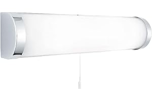 BRITALIA Polished Chrome & White Opal Glass Bathroom Modern Flush Bracket Switched Wall Light 40cm | 2 x E14 SES Lamp Bulbs Required (Not Included) | IP44 Rated | Suitable for Cabinet & Mirror Lighting