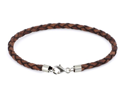 AURORIS Echtleder-Armband geflochten 3mm mit 925 Sterling-Silber Karabinerverschluss - Länge: 17cm / Farbe: antik-braun