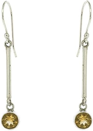 Nova Silver Long Drop Earrings with Round Citrine Stone