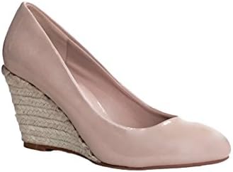 Ladies Womens Slip On Mid Wedge Platform Court Espadrille Closed Toe Summer Occasion Shoe Wedges in Patent or Suede Size 3 4 5 6 7 8 9 (UK 7 / EU 41, Nude Patent)