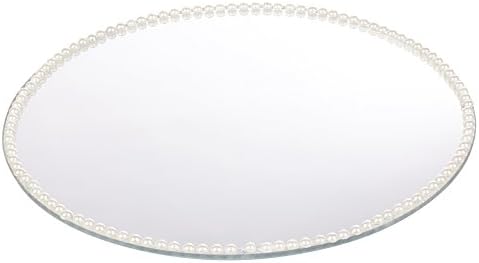 EG Homeware Round Diamond Mirror Plate Diamanté & Pearl - Choice of 3 Sizes (Pearl, Large - 24cm)