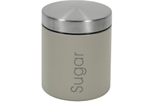 Kasaviva JOLLY BARATTOLO,Corpo in Metallo e Coperchio in Acciaio Inox, Giara per Zucchero, Sale, Caffè d10 cm x h12 cm (Zucchero, Tortora)