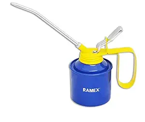 Ramex Oil Can , Oil Can for Vehicles , Multipurpose Metal Oil Can, Oil Can Pump Oiler with Fixed Spout, for All Lubrication Need of Car, Bikes, Machines and Industrial use -1/2 Pint Capacity. Glossy Blue & Yellow Oil Can