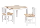ts-ideen Juego de mesa y dos sillas para niños color madera natural crudo a sillas con listones