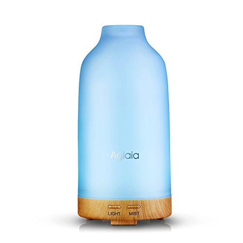 Aroma Diffuser Glas, Aiho Aglaia Aroma Diffusor Aromatherapie 100ml leise 35dB Ätherische Öl Ultraschall Luftbefeuchter Humidifier Duftzerstäuber, 7 LED Farbwechsel Licht, 2 Nebel Modus Verstellung, Wasserlos Auto off, für Spa Yoga Büro Schlafzimmer Konferenzraum (AD-G1)