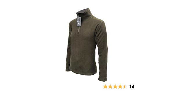 OUTLET MILITARY Maglia in Pile con Maniche Rinforzate e Mezza Zip Verde  Militare : Abbigliamento