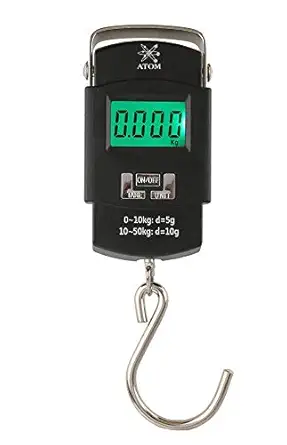 ATOM A 302 Electronic Digital Hanging Stainless Steel Hook Luggage Portable Scale with LCD Display for Industrial Fishing Factory Use Capacity 50Kg