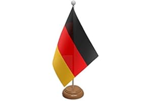UKFLAGSHOP 9" x 6" Germany German Federal Large Desktop Table Flag With Wooden Base & Pole Ideal For Party Conferences Office Display