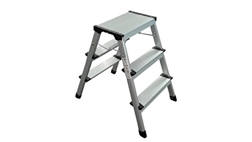 1PLUS Aluminium Tritt / Leiter Trittleiter Klapptritt 2 x 3 Stufen bis 150 kg belastbar, Höhe: ca. 60 cm - 2