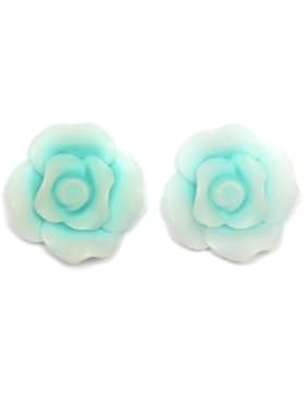 Idin Ohrclips - Weiß-türkise Blumen Ohrclips (ca. 20 x 20 mm)