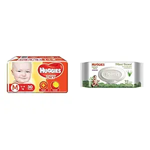 Huggies New Dry Medium Size Diapers, 30 Count & Huggies Baby Wipes - Cucumber & Aloe (72 Count)