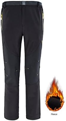 Mens Fleeced Skiing Hiking Trousers Winter Sports Water Repellent Tracksuit Bottoms Warm Breathable Windproof Outdoor Walking Working Pants Softshell Black 4XL