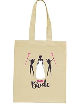 Junggesellenabschieds JGA Hochzeit natur Jutebeutel Stoffbeutel mit Devil Team Bride Motiv