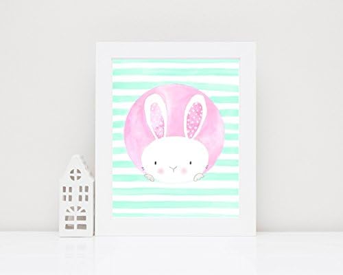 Bunny Nursery Mint Green Pictures - Rabbit Print Poster - Girls Bedroom Wall Art - New Baby Gift
