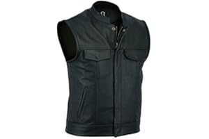TIRRITO Mens Motorbike SOA Real Leather Full Grain - Cut Off Waistcoat (XL)