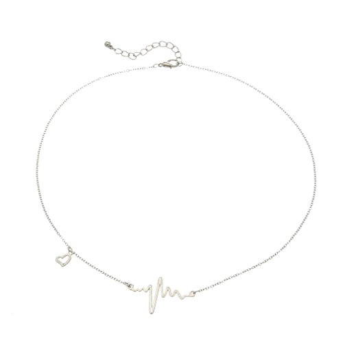 EOZY Mujer Collar Cadena Forma Electrocardiograma Latido del Corazón Necklace Aleación Fiesta (5SXL22-1)