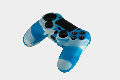 GAMINGER Protector camuflado suave de silicón de gel para Control Dualshock de Sony PlayStation 4 PS4 - azul y blanco