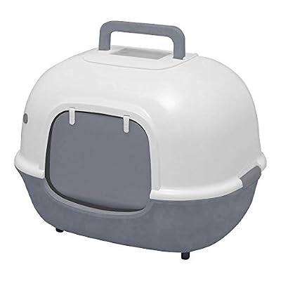 Iris Ohyama, Maison de toilette pour chat avec ouverture frontale et pelle - Hooded Cat Litter Box - WNT-510, plastique, gris, 51 x 40 x 39 cm