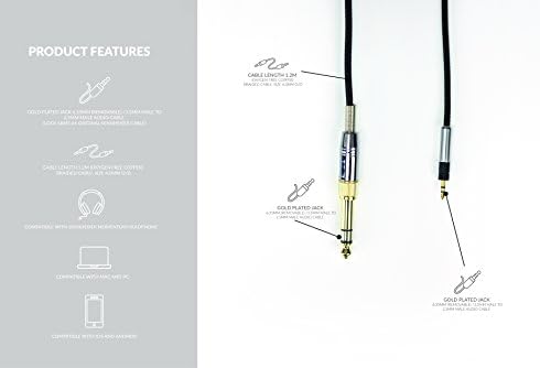 1.2m Replacement Audio upgrade Cable For Sennheiser Momentum + Audio Technica Headphones - GOLD PLATED