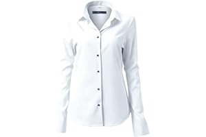 FLY HAWK Camicia Basic da Donna Manica Lunga - Camicetta Casual Blusa Chiusura Bottoni Slim Fit Formale Elegante in Fibra bambù - Camicia Shirt Ideale per Ufficio/Lavoro/Colloquio