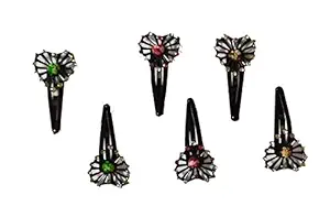 advancedestore Tic Tac Hair Clips Hair Accessories for Women and Girls FLOWER TYPE STONE CLIPS-M19-3 PAIRS(6 PIECES)