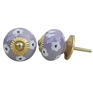 2 Pieces Vintage Knobs | Ceramic Girl Drawer Pulls | Purple Handles for Drawers | Flower Knobs for Kids Room | 3.81 cm Knobs