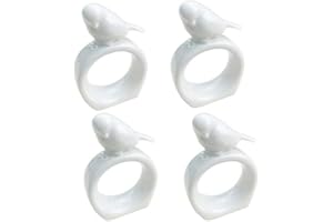 KiaoTime Lot de 4 ronds de serviette en porcelaine motif oiseau de cottage vintage pour décoration de table de salle à manger, style rustique chic et blanc pour mariage, vacances, fête, banquet