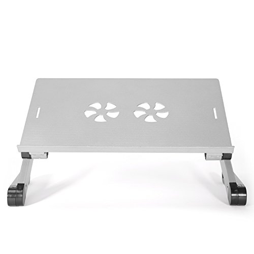 TRESKO® klappbarer Notebook-Tisch Laptop-Ständer Beamer-Tisch, aus hitzeabsorbierendem Metall, 15 kg Tragkraft, mit Luftschlitzen zur Laptop-Kühlung, auch als Frühstücks-Tablett oder Stativ verwendbar, individuell höhenverstellbar für ergonomische Sitzposition, in verschiedenen Farben (schwarz und silber) und Ausführungen (mit und ohne Lüfter, Stromversorgung per USB) (Silber – ohne Lüfter) - 2