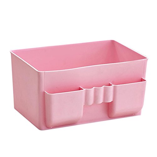 Kolylong Plastic Office Desktop Storage Boxes Makeup Organizer Storage Box (Pink)